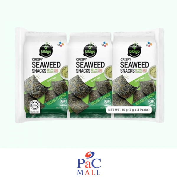 BIBIGO CRISPY SEAWEED SNACKS WASABI 비비고와사비스낵김 - 15G(5G*3)